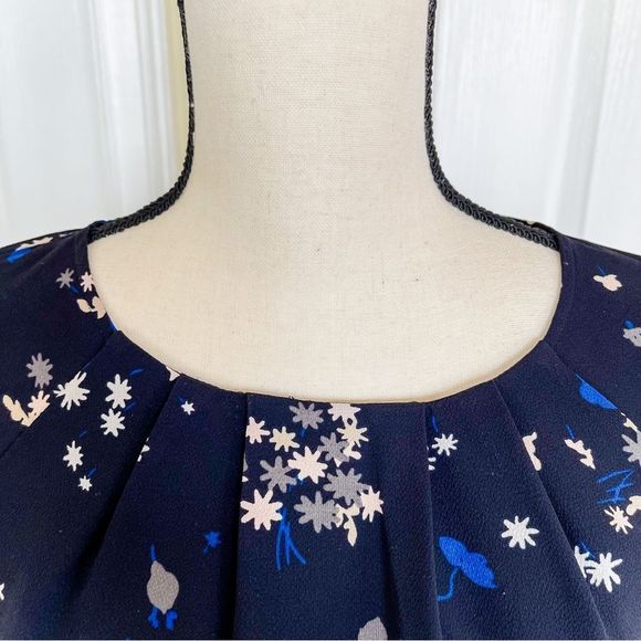 Ann Taylor Sz 0 Black and Blue Round Ruffled Neck Long Sleeves Knee Length Dress - Picture 4 of 12